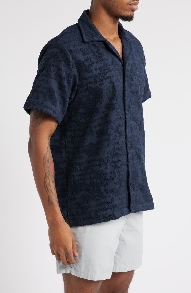 OAS Night Lagoon Cuba Terry Cloth Camp Shirt, Alternate, color, Blue