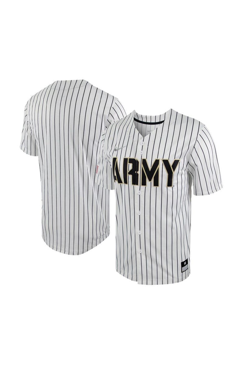 Men's Nike White/Black Army Black Knights Pinstripe Replica Full-Button Baseball Jersey, Main, color, White