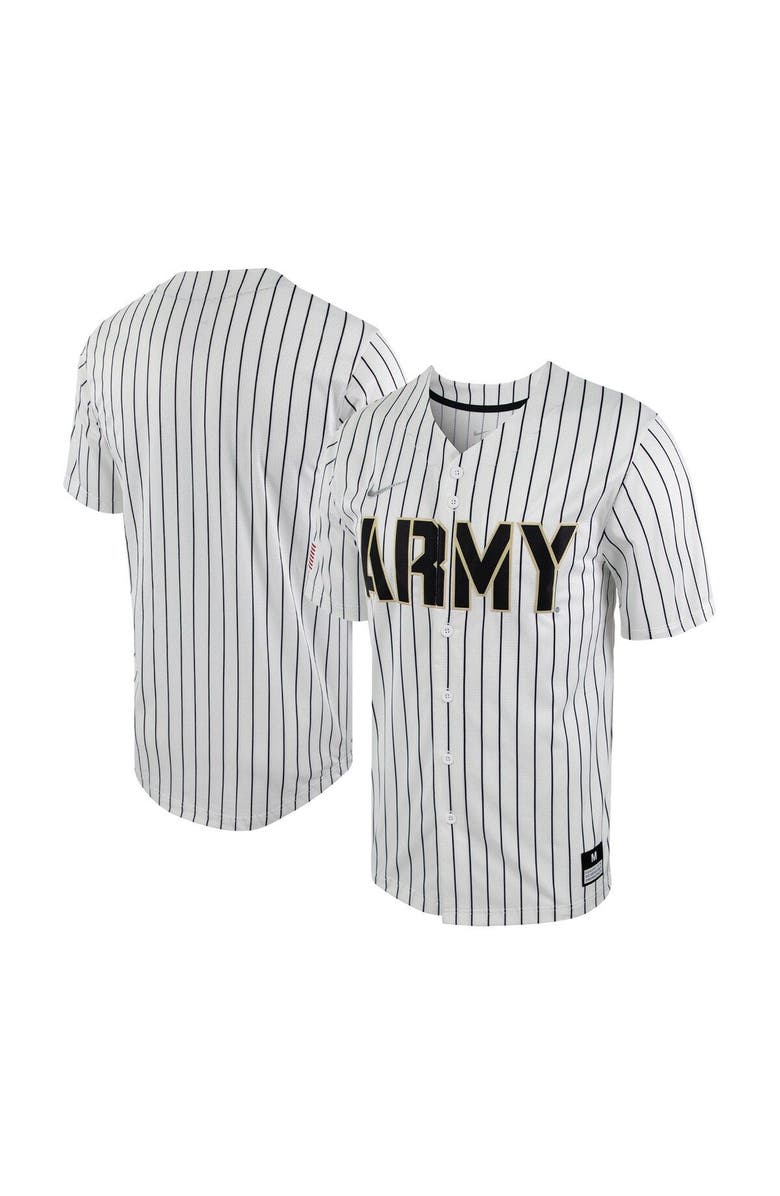 Nike Men's Nike White/Black Army Black Knights Pinstripe Replica Full-Button Baseball Jersey, Main, color, 