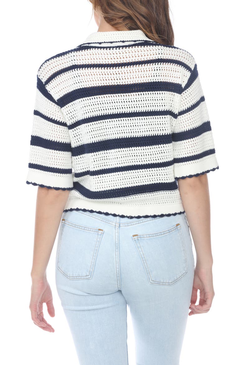 Cotton Stripe Polo Sweater, Alternate, color, WHITE