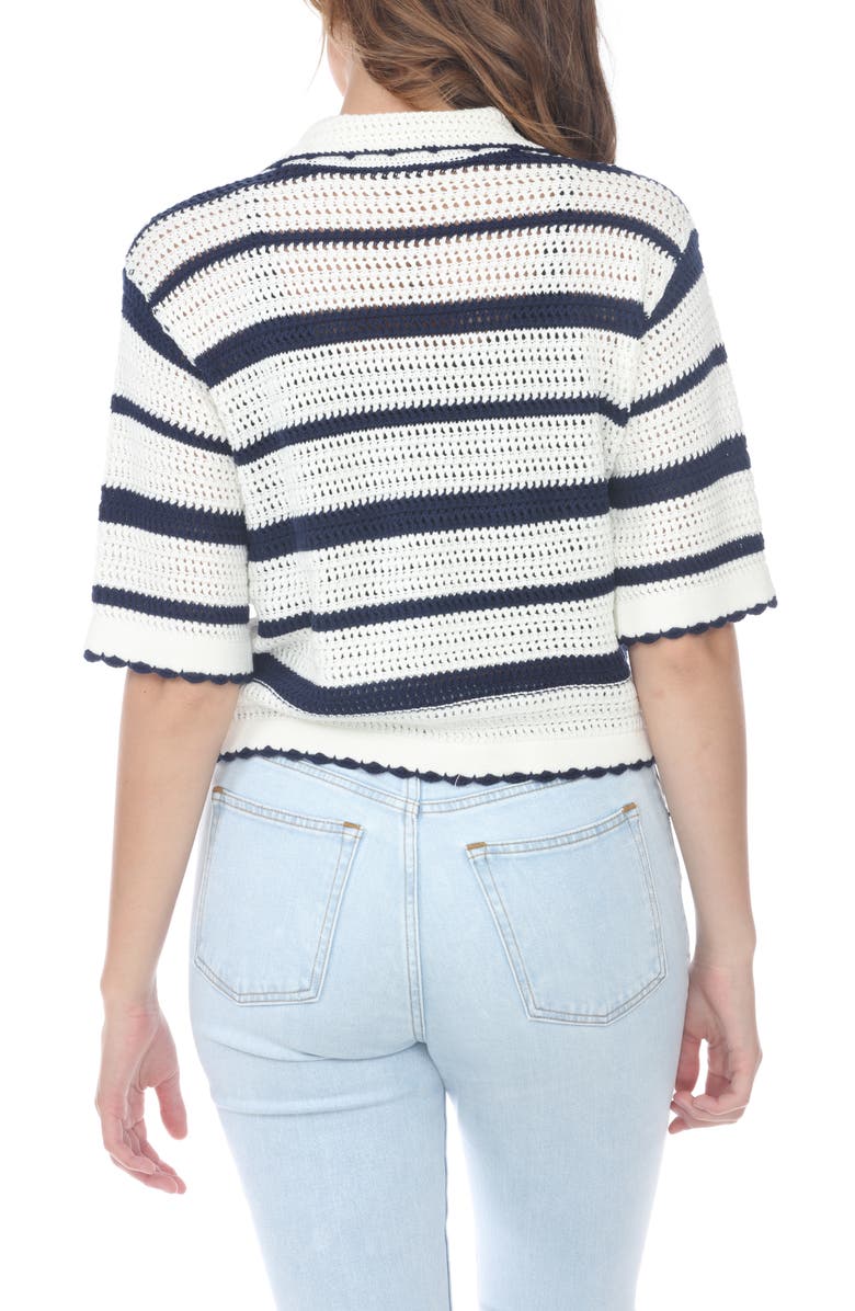 RAIN AND ROSE Cotton Stripe Polo Sweater, Alternate, color, White/ Navy