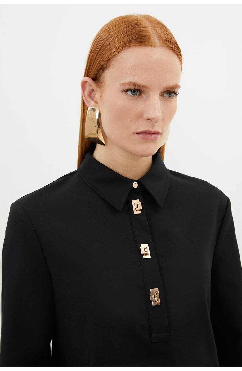 Karen Millen Techno Cotton Gold Clasp Shirt, Alternate, color, Black