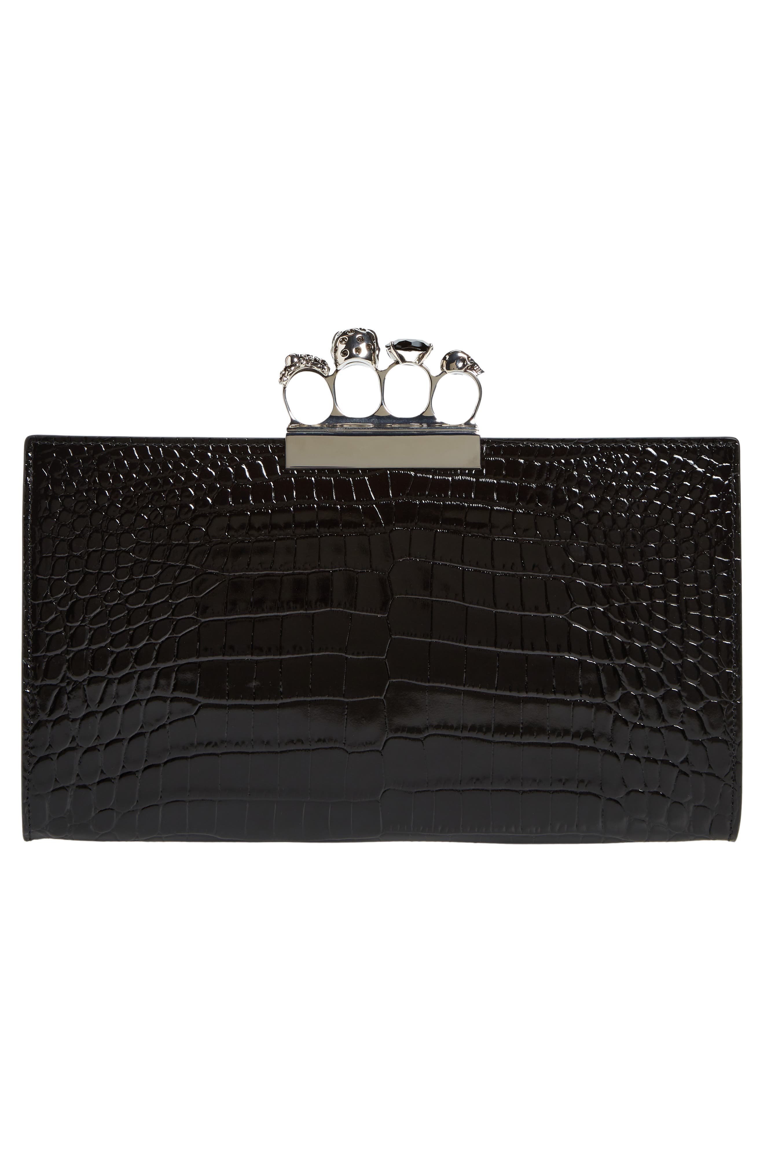 McQueen Crystal Embellished Four-Ring Flat Pouch, Alternate, color, 
