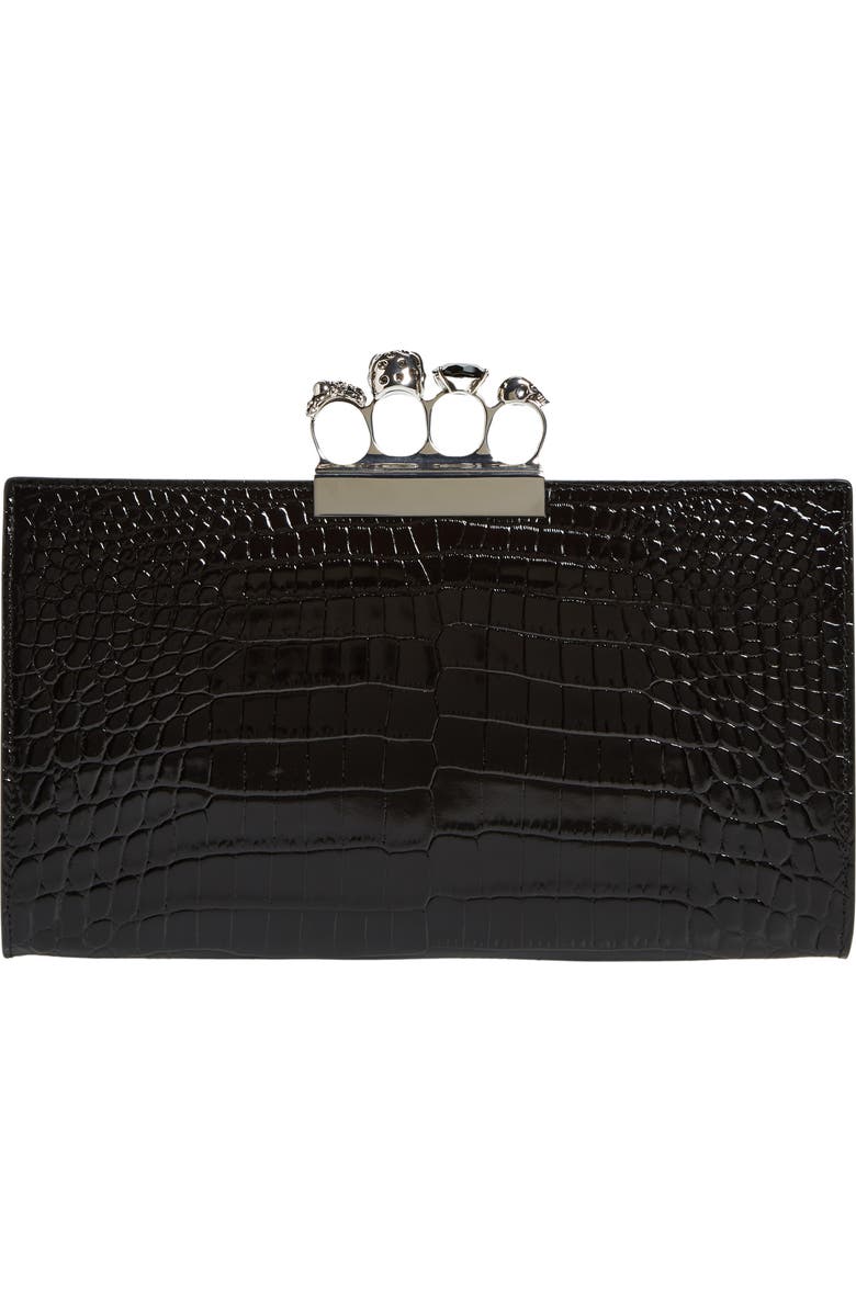 McQueen Crystal Embellished Four-Ring Flat Pouch, Alternate, color,