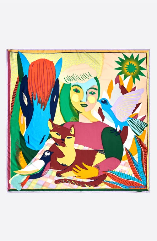Bimba Y Lola Fauvism Style Portrait Scarf In Green