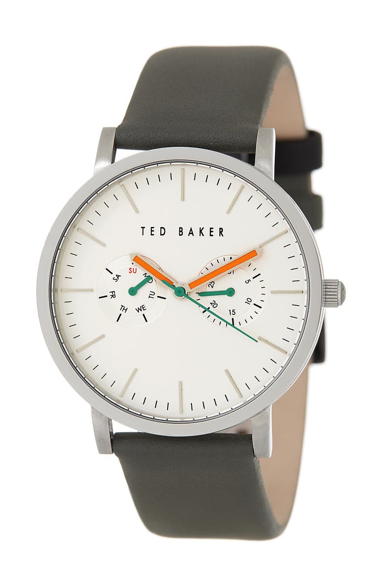 Ted Baker London Multifunction Leather Strap Watch, 40mm, Main, color, 