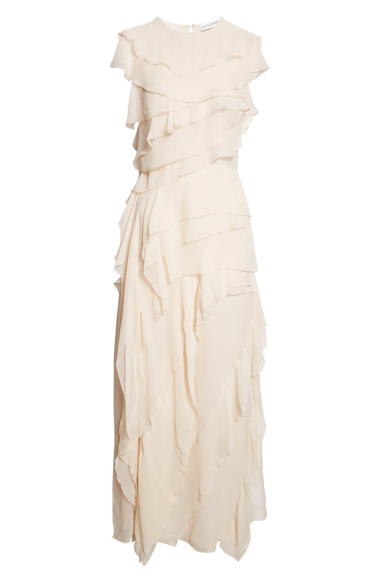 Altuzarra Gigi Semisheer Ruffle Silk Maxi Dress, Alternate, color, Tapioca