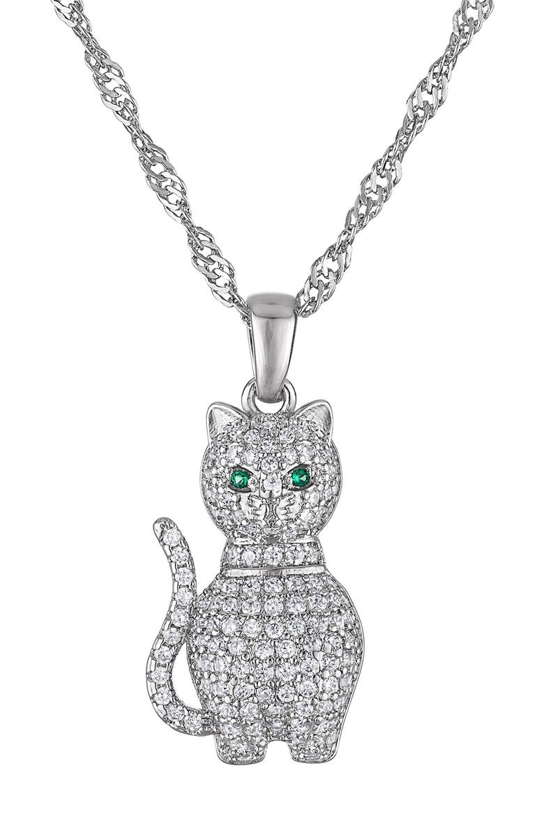 Pavé Cubic Zirconia Cat Pendant Necklace, Main, color, WHITE