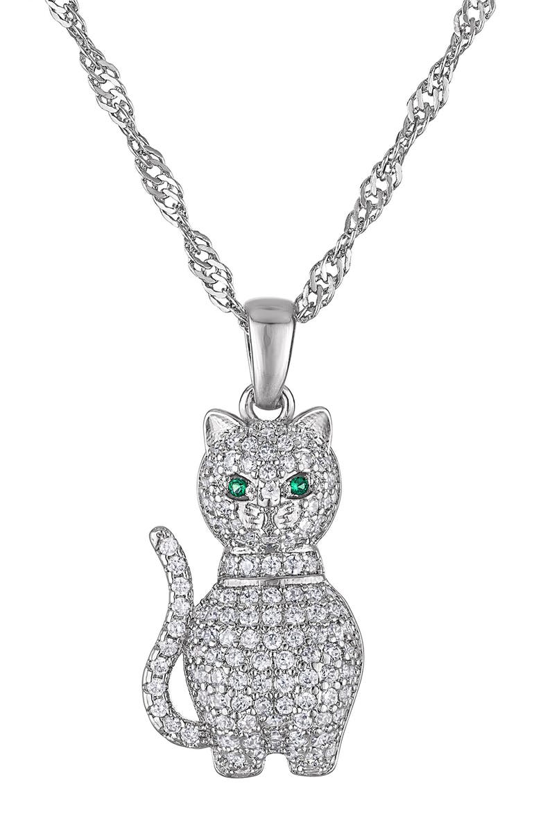 FZN Pavé Cubic Zirconia Cat Pendant Necklace, Main, color, White