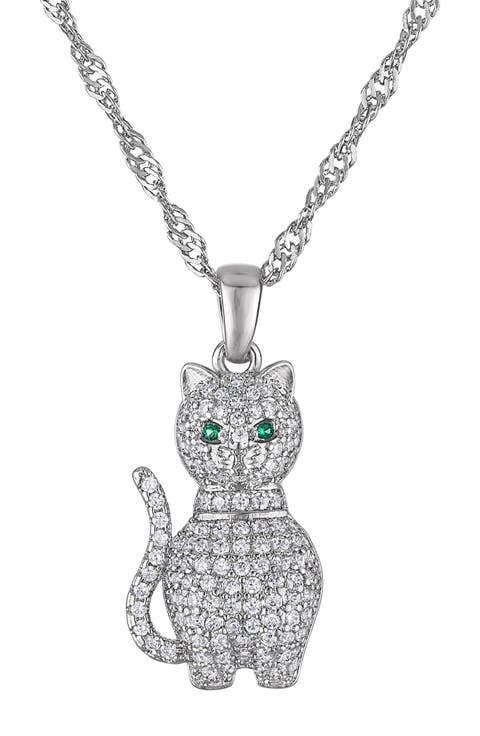 Pavé Cubic Zirconia Cat Pendant Necklace