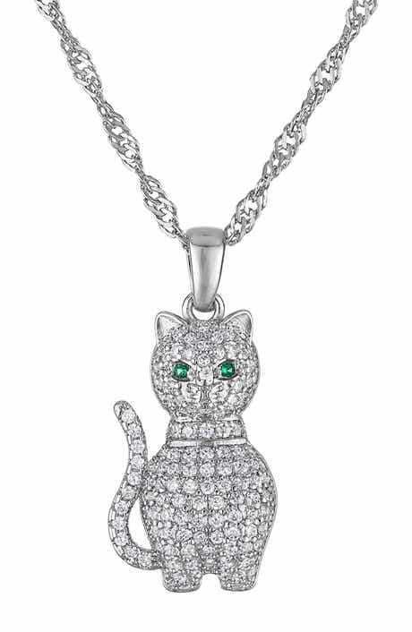 FZN Pavé Cubic Zirconia Cat Pendant Necklace