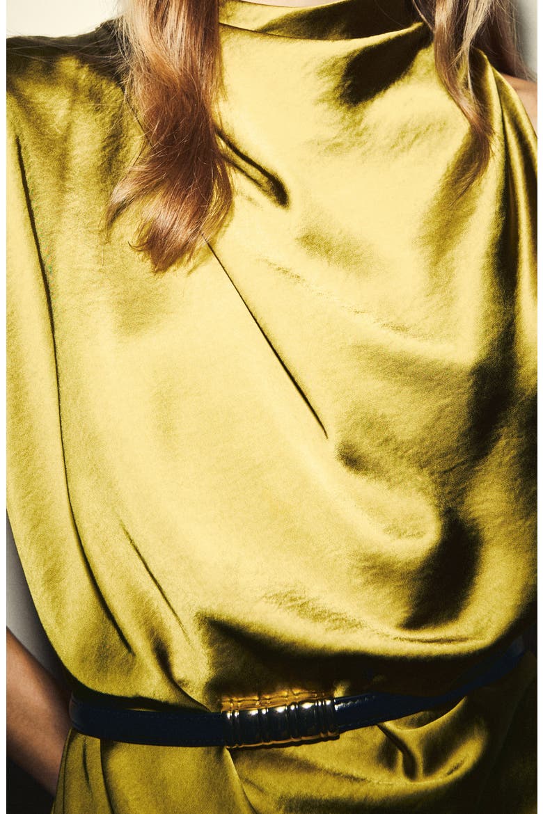 Sunset Hammered Satin Top, Alternate, color, YELLOW