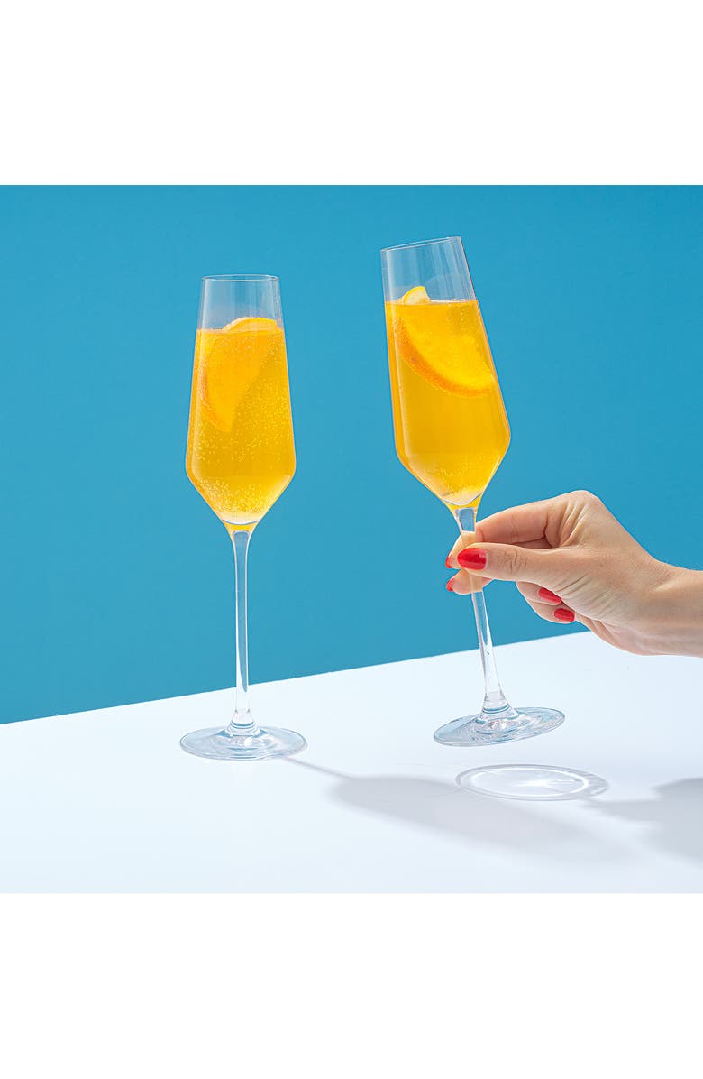 JoyJolt Layla White Set of 4 Stemmed Champagne Glasses, Alternate, color, Clear