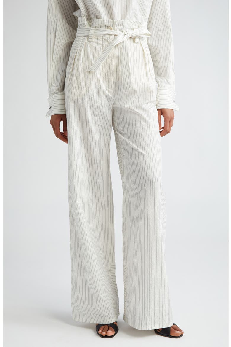 Xero Directional Stripe Cotton & Silk Pants, Main, color, WHITE BLACK