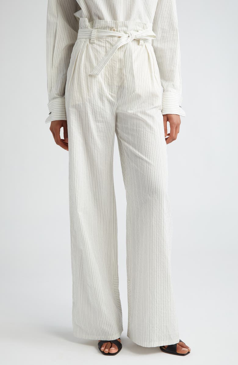 Max Mara Xero Directional Stripe Cotton & Silk Pants, Main, color, White Black