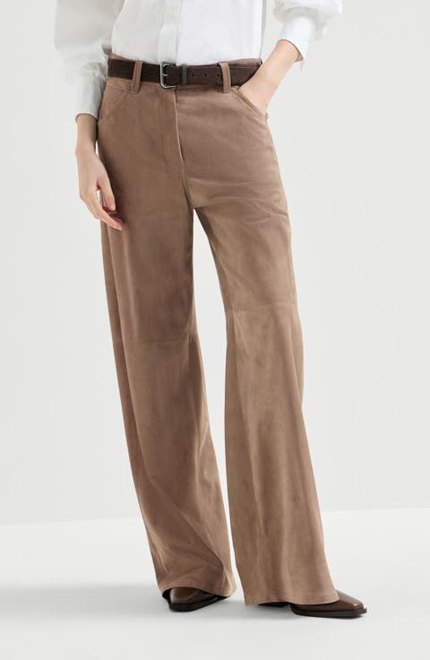 Suede baggy trousers with monili