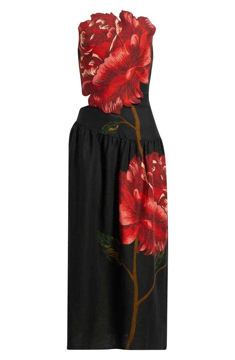 FARM Rio Rosalia Placed Rose Strapless Dress, Alternate, color, Black