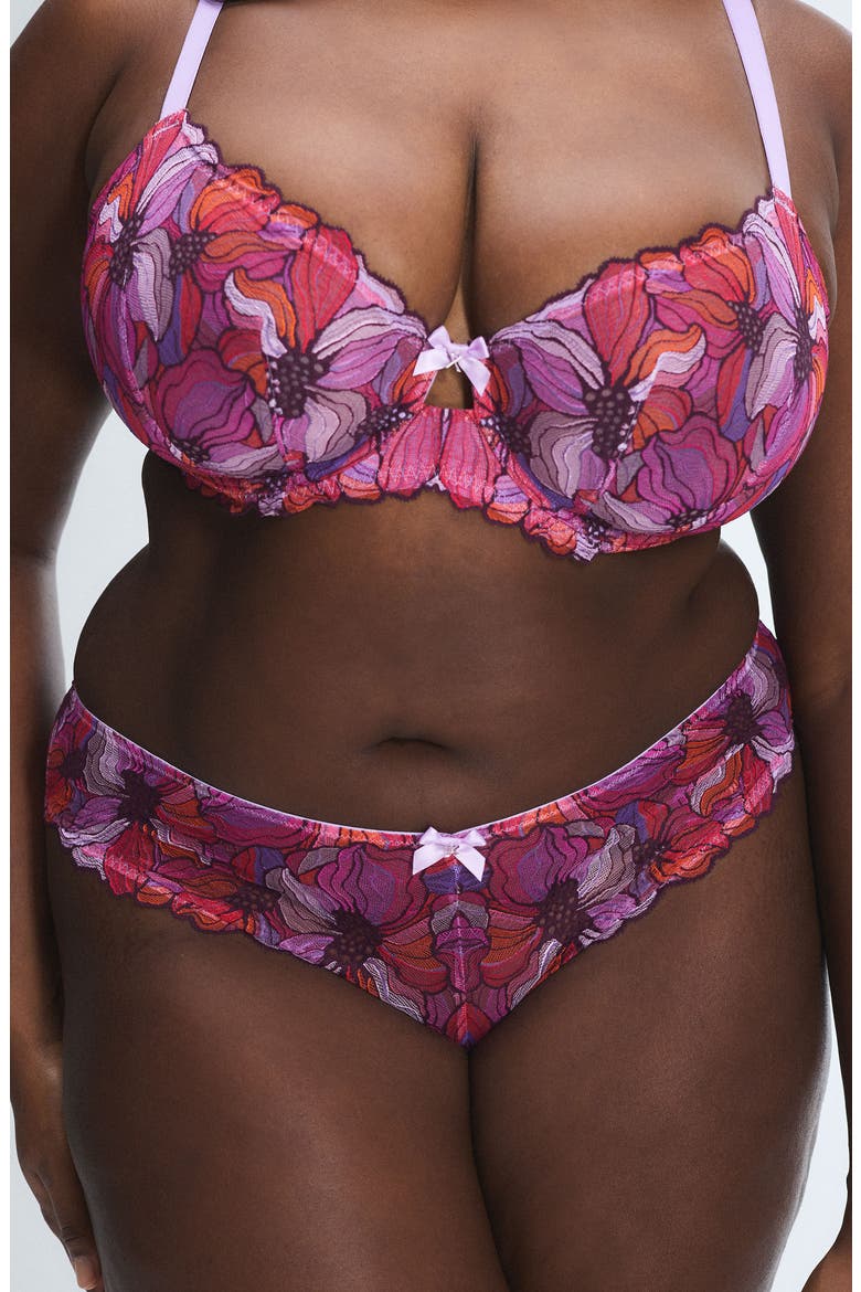 Mosaic Floral Lace Cheeky Briefs, Alternate, color, PURPLE OPAL