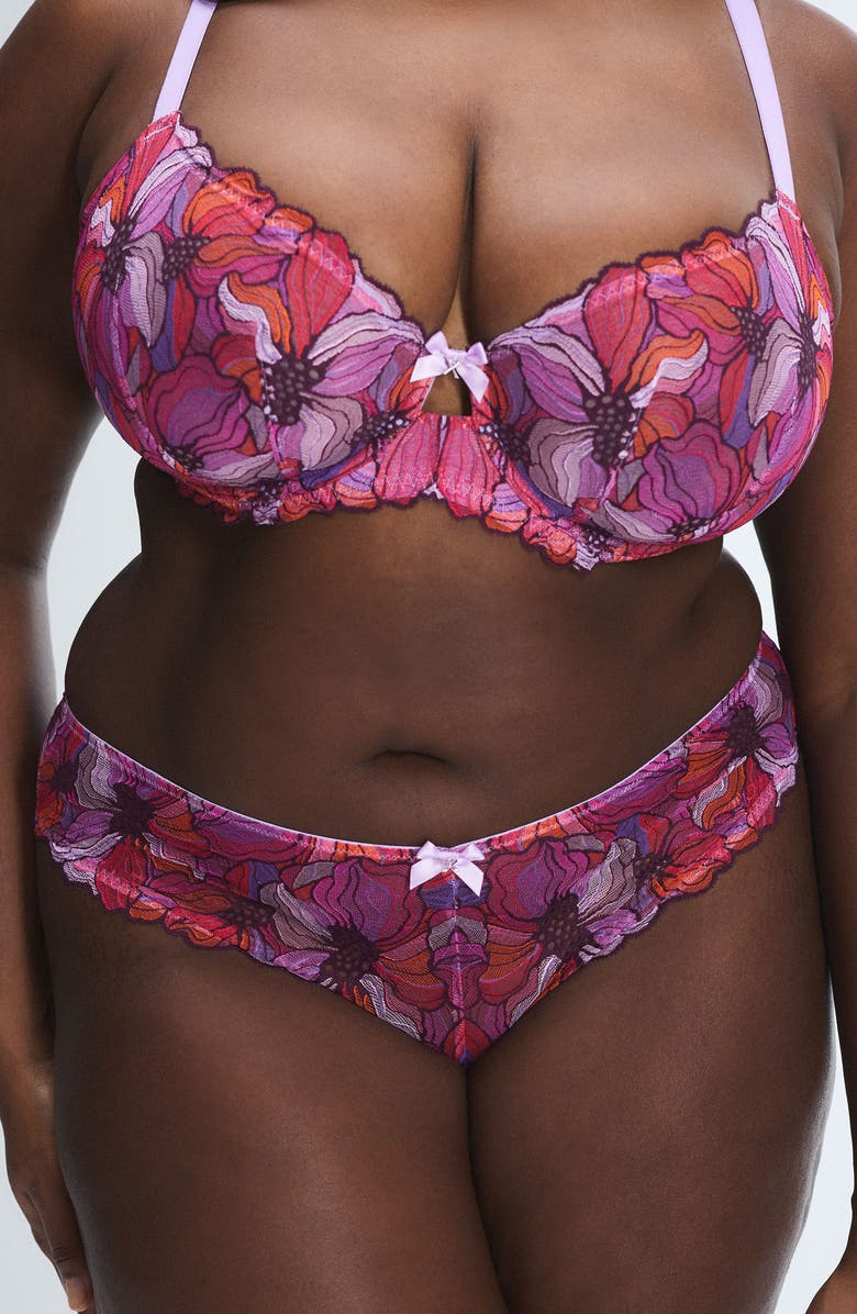 SAVAGE X FENTY Mosaic Floral Lace Cheeky Briefs, Alternate, color, Purple Opal