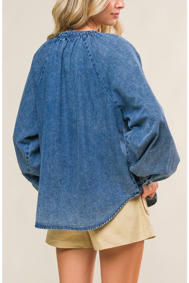 Washed Long Sleeve Denim Top, Alternate, color, MEDIUM INDIGO