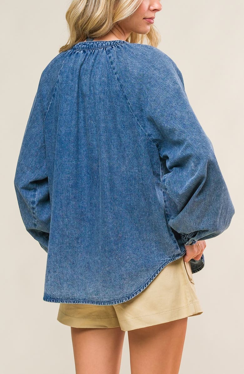 FLYING TOMATO Washed Long Sleeve Denim Top, Alternate, color, Medium Indigo