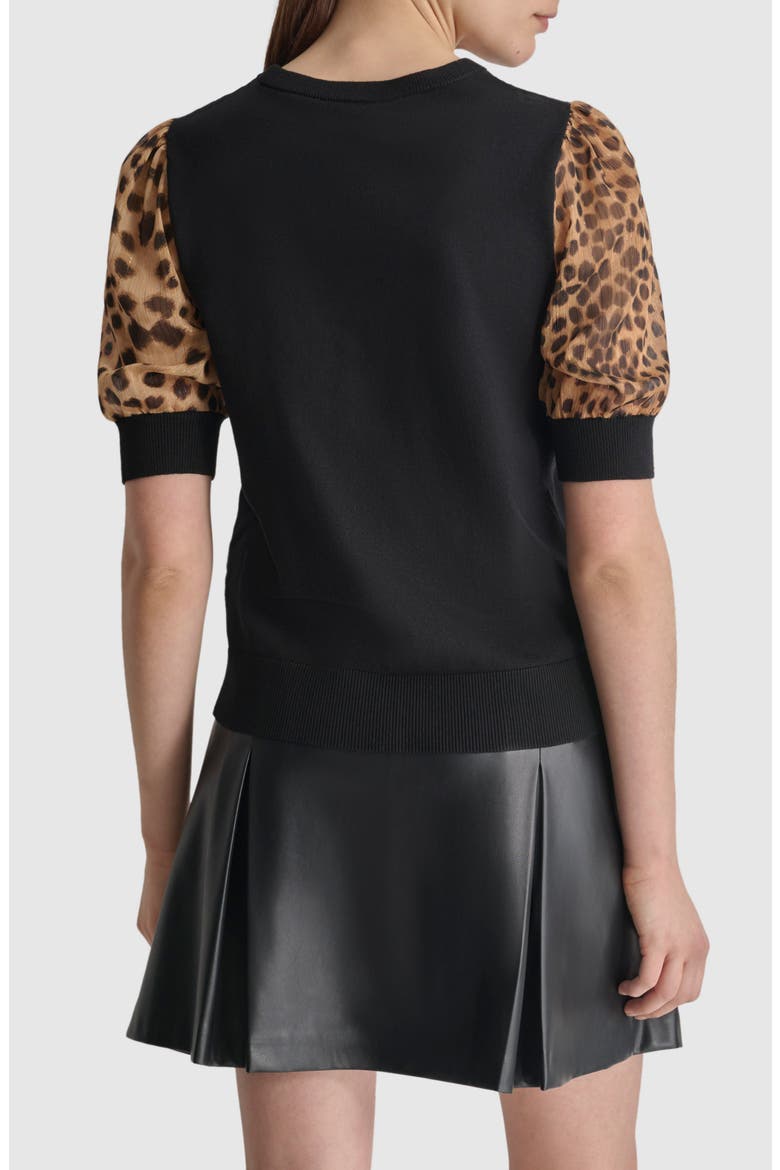 Metallic Leopard Print Sleeve Mixed Media Sweater, Alternate, color, BLACK/ CHEETAH REPEAT