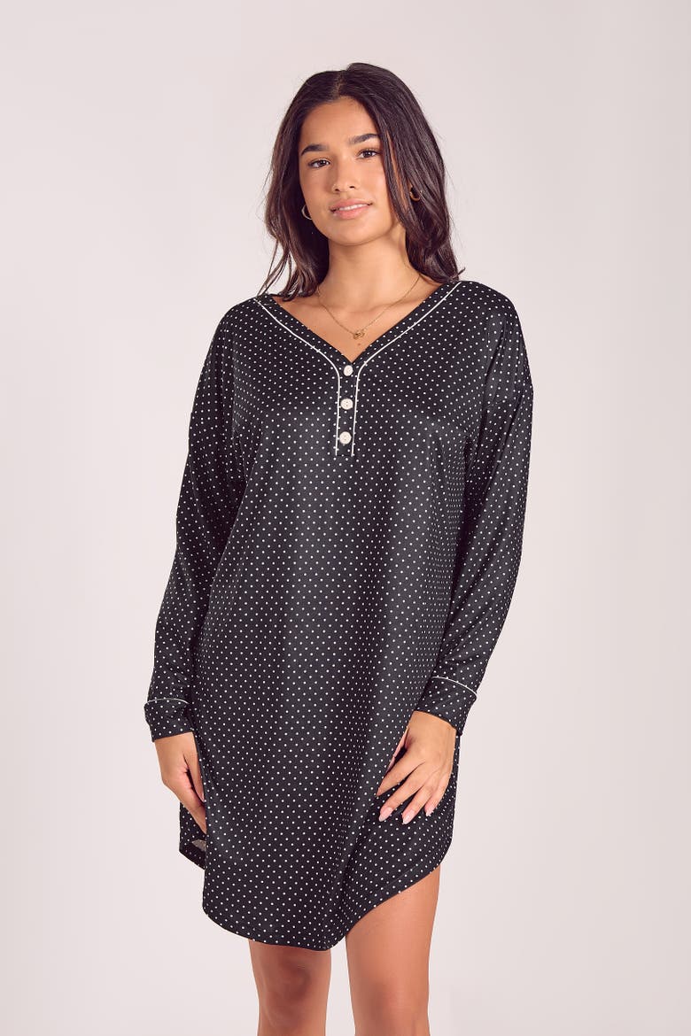 Microfiber Knit Sleep Shirt with Functional Buttons, Alternate, color, Black