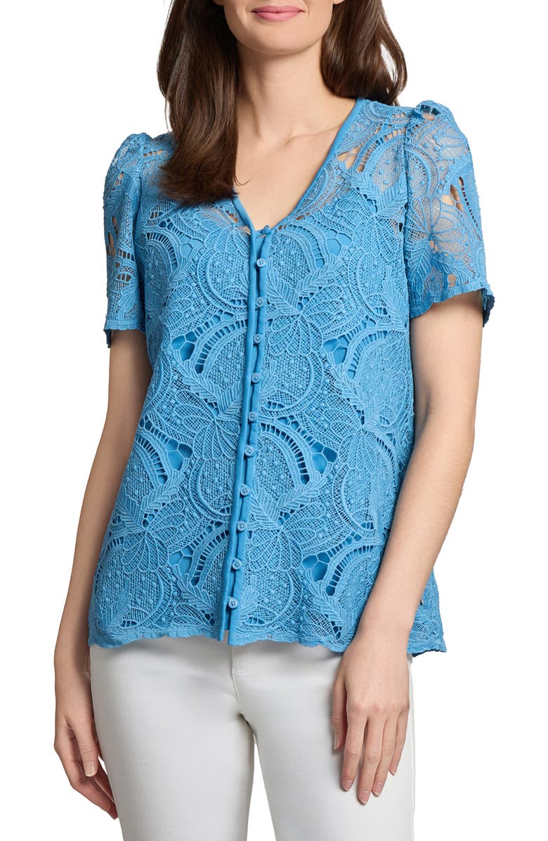 Jones New York Open Stitch Knit Button-Up Shirt, Main, color,