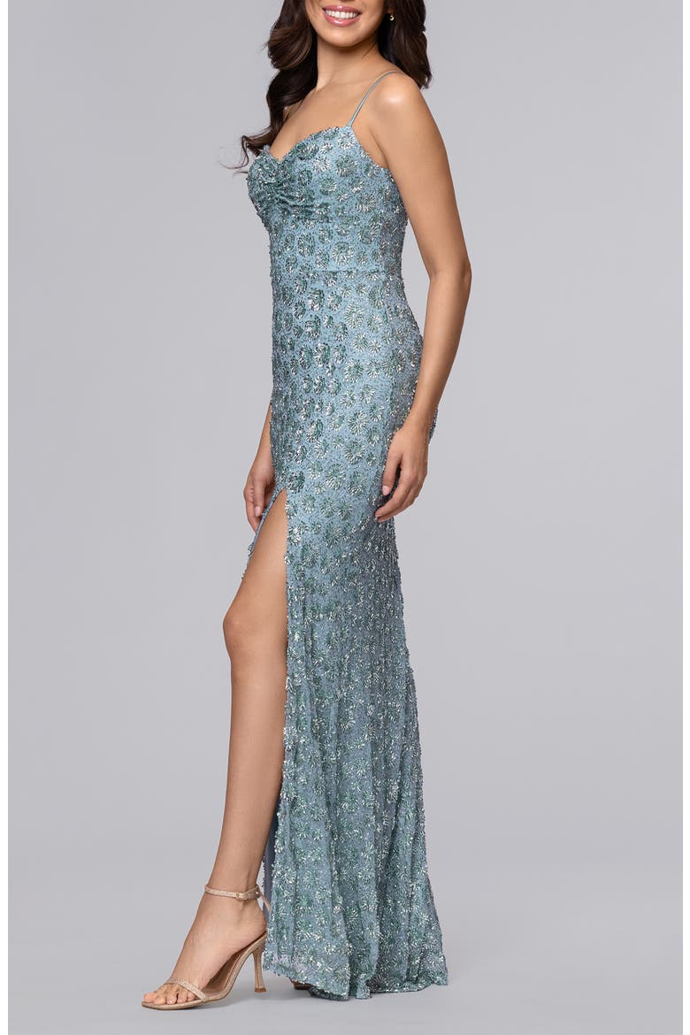Sequin & Bead Floral Gown, Alternate, color, SAGE
