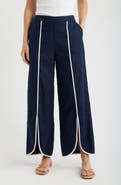 NIC+ZOE Piped High Waist Split Hem Cotton & Linen Pants