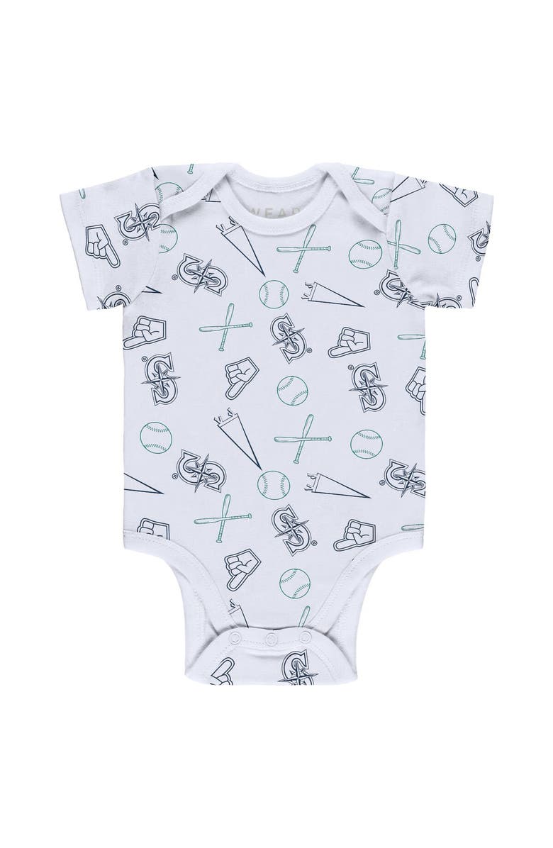 WEAR by Erin Andrews Newborn & Infant WEAR by Erin Andrews Gray/White/Navy Seattle Mariners Three-Piece Turn Me Around Bodysuits & Pants Set, Alternate, color, 