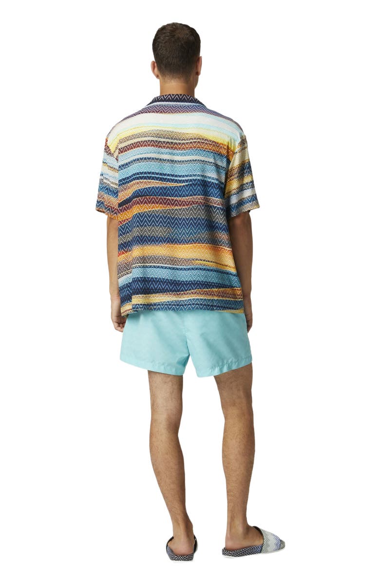 Missoni Bowling Shirt With Gradient Zig Zag Print And Breast Pocket, Alternate, color, Blue