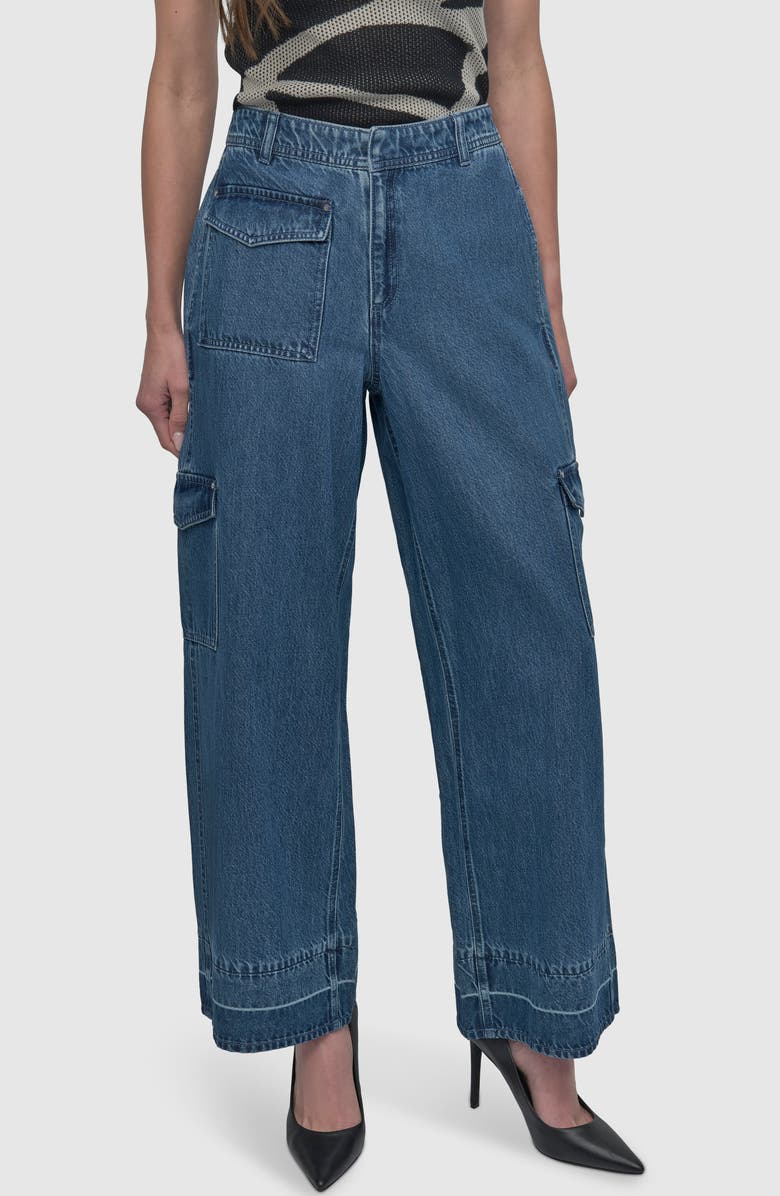 DKNY Release Hem Wide Leg Cargo Jeans, Main, color,