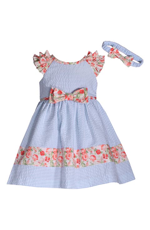 Floral Seersucker Dress & Headband Set (Baby)