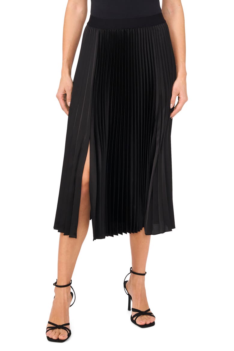Pleated Slit Hem Midi Skirt, Main, color, RICH BLACK 060