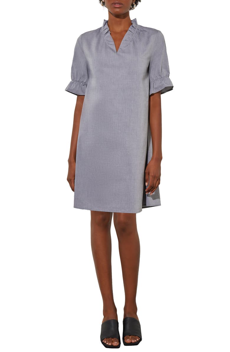 Ming Wang Ruffle Sleeve Cotton Shift Dress, Main, color,