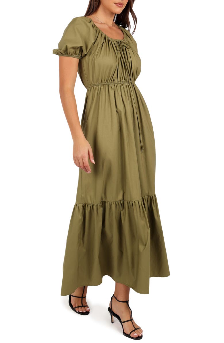 Petal & Pup Juliana Puff Sleeve Cotton Maxi Dress, Alternate, color, Olive