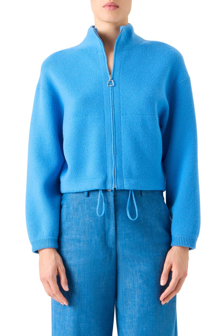 Cashmere Piqué Crop Zip-Up Cardigan, Main, color, TWILIGHT