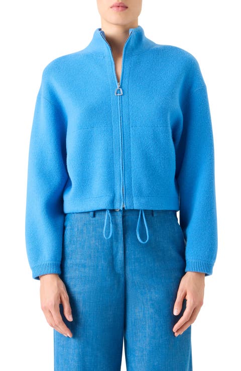 Cashmere Piqué Crop Zip-Up Cardigan