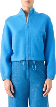 Akris Cashmere Piqué Crop Zip-Up Cardigan