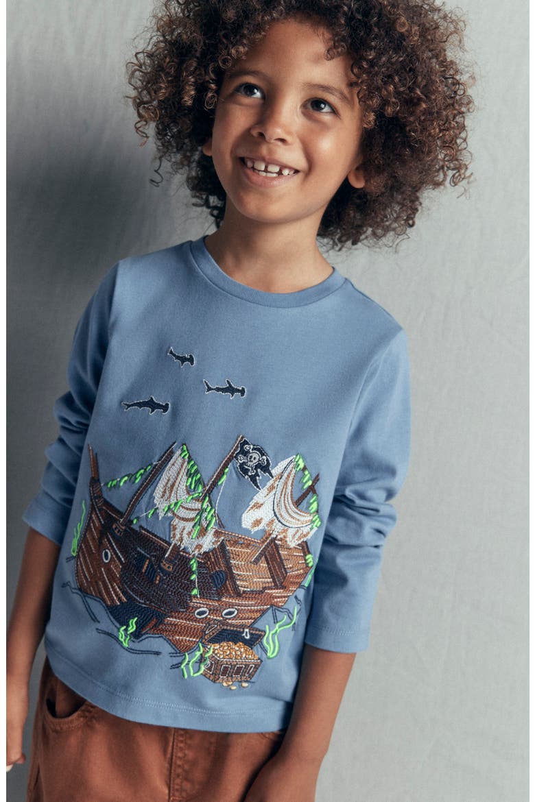 Kids' Glow Superstitch Long Sleeve T-Shirt, Alternate, color, BLUE AURA SHIPWRECK