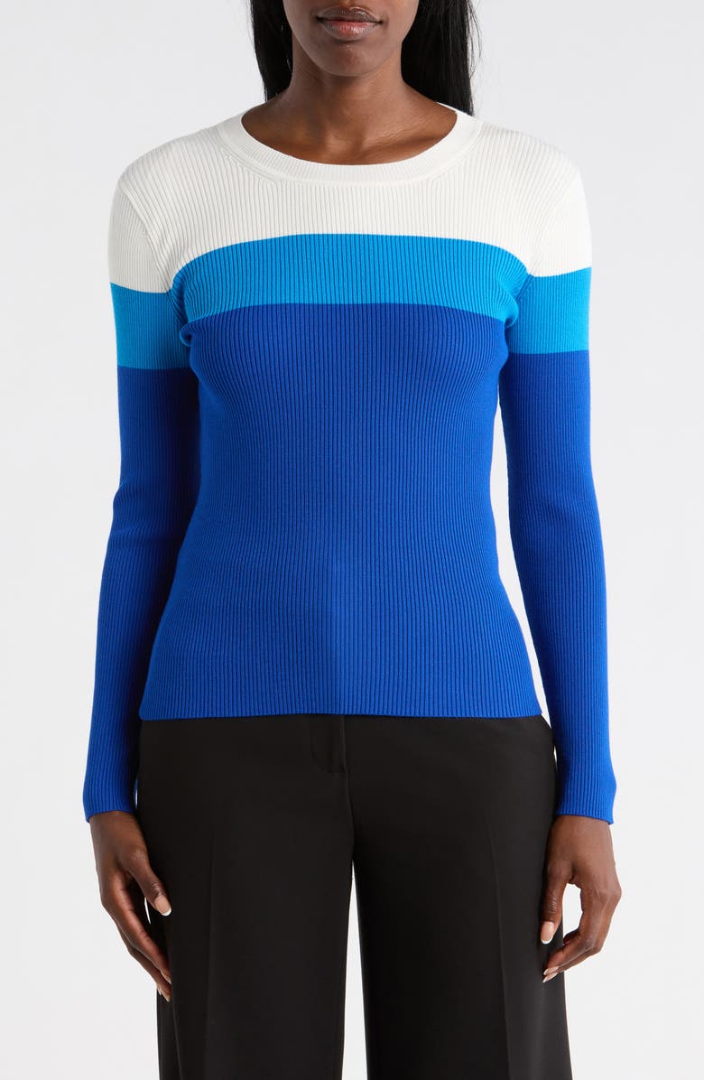 Elie Tahari The Sabine Top, Main, color, Indigo Sky Colorblock