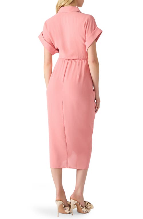 Steve Madden Tori Belted Ruched Slub Midi Shirtdress