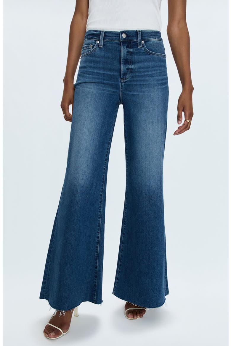 Izzy High Waist Raw Hem Wide Leg Flare Jeans, Alternate, color, STUDY