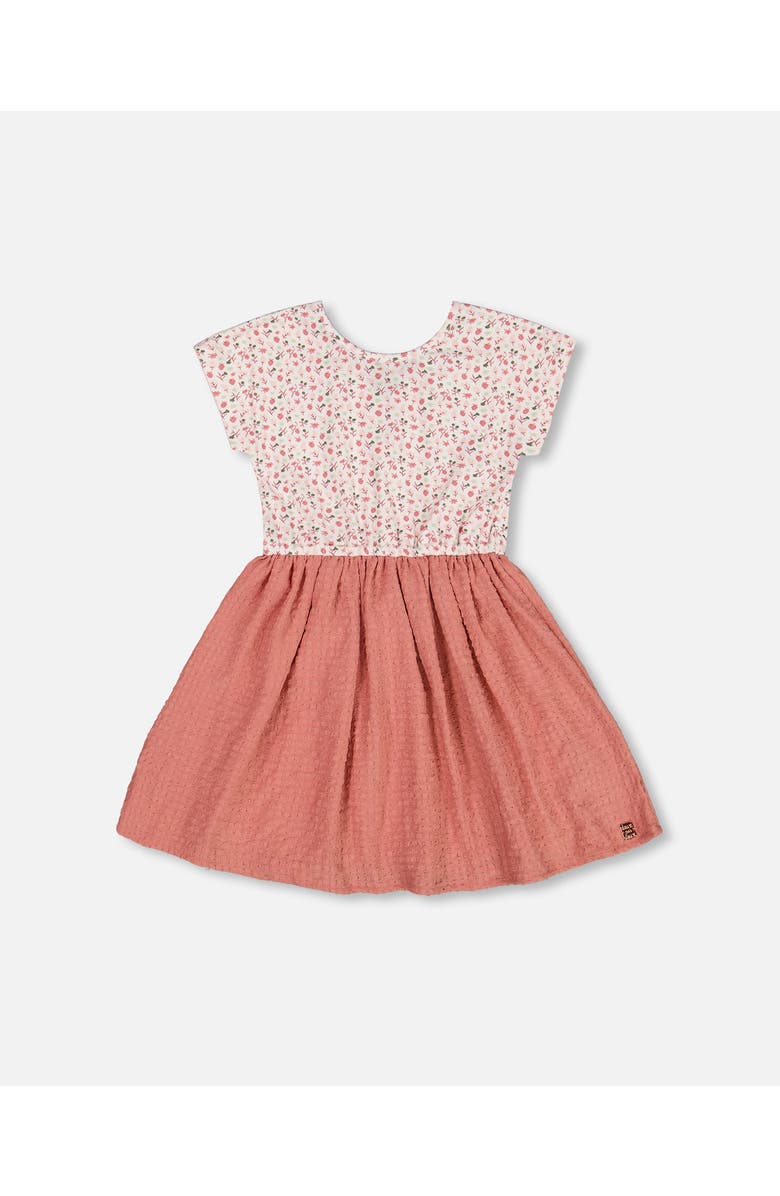 Deux par Deux Little Girl's Bi-Material Dress With Printed Top Small Flowers And Pink, Main, color, 