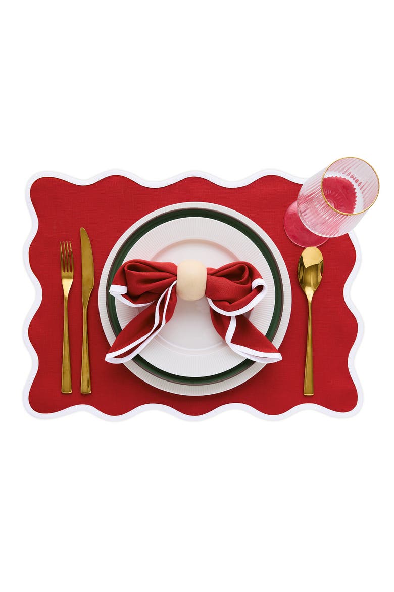 Linen Dinner Napkins Set of 4, 20 Inch Round - Giselle Scallop Edge, Alternate, color, Christmas Red