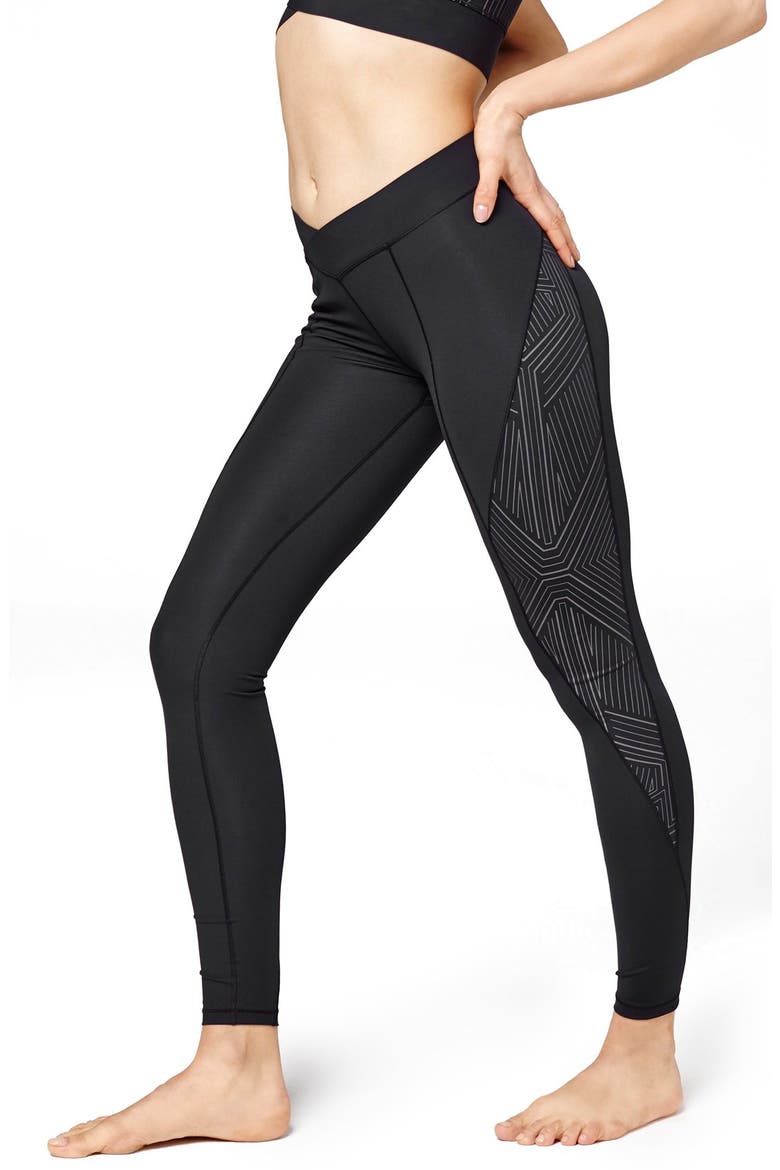 V-Waistband Reflective Leggings, Main, color, BLACK