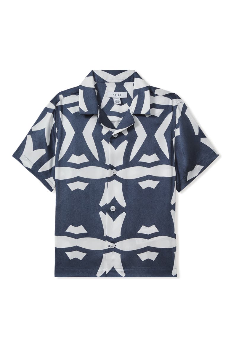 Kids' Purkiss Jr. Geo Print Camp Shirt, Main, color, AIR FORCE BLUE/ WHITE