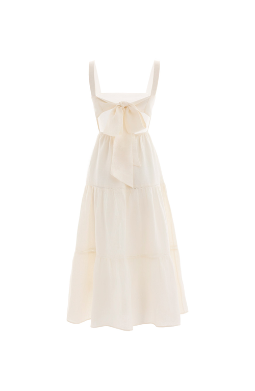 Monlicia Ella Midi 100% Linen Dress In White