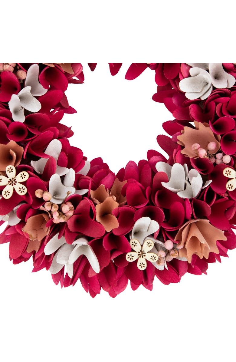 Northlight Wooden Floral Spring Wreath with Berries - 13" - Fuchsia Pink and White, Alternate, color, Red